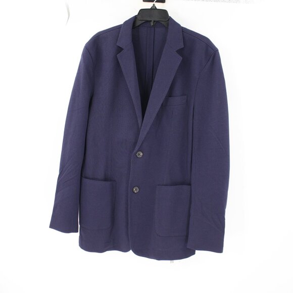 NWT Quince sport coat Mens medium Cotton Pique Knit Blazer Navy patch pockets